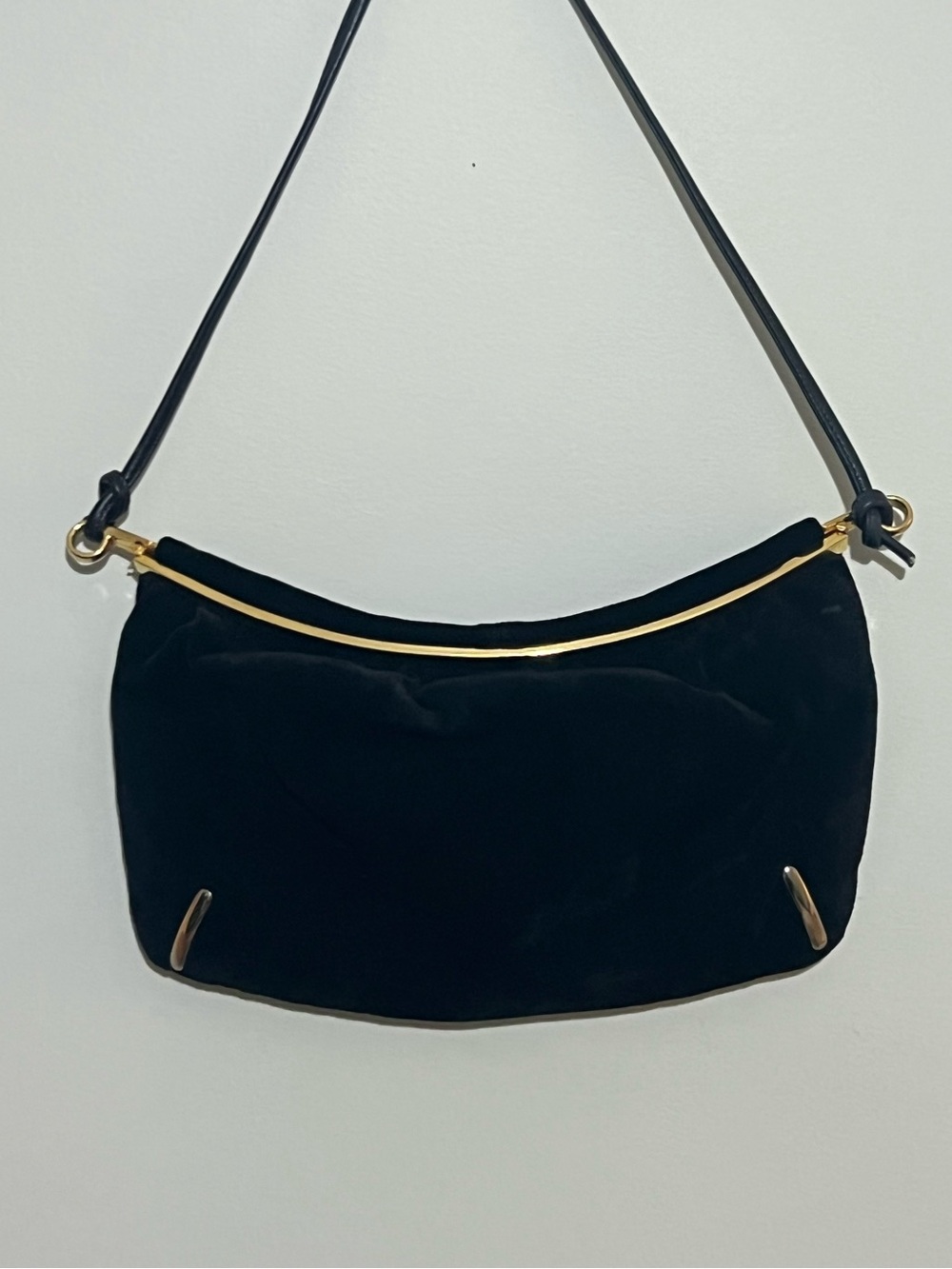 Black Suede Purse with Gold Accents